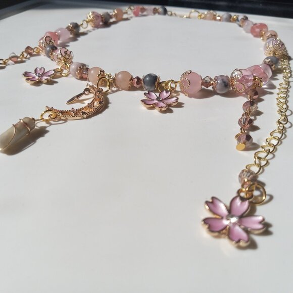 Sakura Blossom and Crescent Moon Pendant Choker - Picture 1 of 12